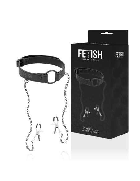 FETISH SUBMISSIVE - GAG RING WITH NIPPLE CLAMPS