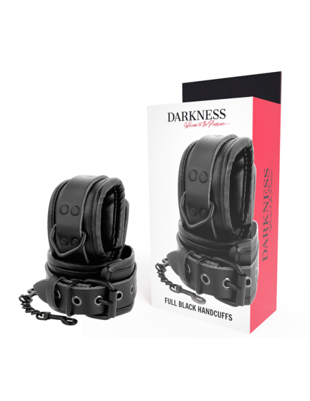 DARKNESS - ADJUSTABLE BLACK LEATHER HANDS HANDCUFFS