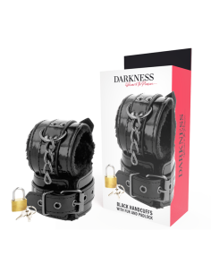 DARKNESS - BLACK ADJUSTABLE LEATHER HANDCUFFS WITH PADLOCK