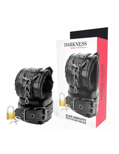 DARKNESS - BLACK ADJUSTABLE LEATHER HANDCUFFS WITH PADLOCK
