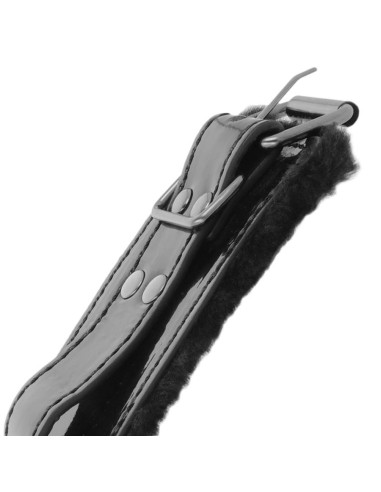 DARKNESS - ADJUSTABLE BLACK LEATHER ANKLE HANDCUFFS WITH PADLOCK