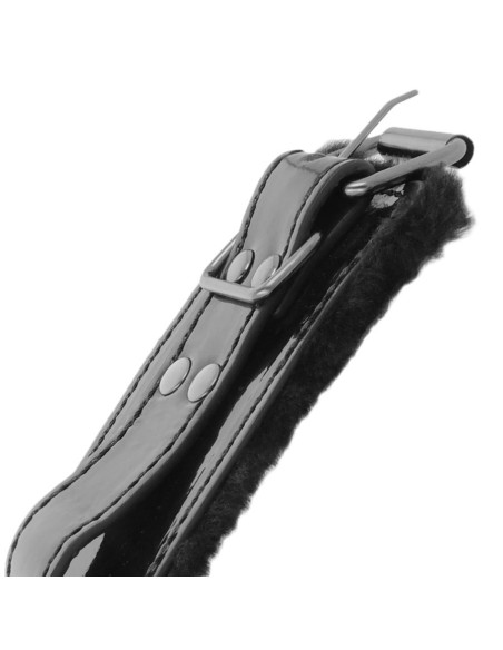 DARKNESS - ADJUSTABLE BLACK LEATHER ANKLE HANDCUFFS WITH PADLOCK