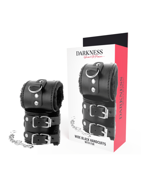 DARKNESS - BLACK ADJUSTABLE LEATHER HANDCUFFS WITH LINING