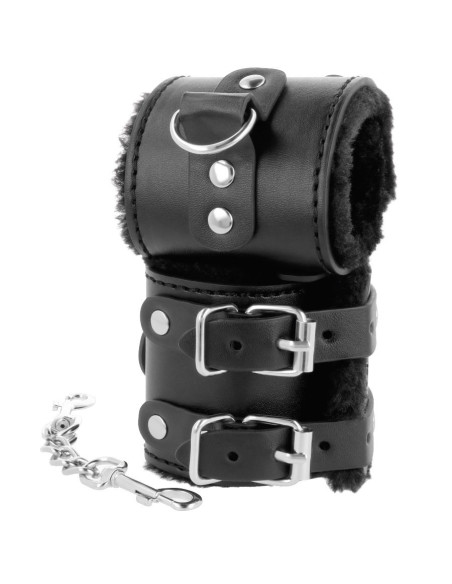 DARKNESS - BLACK ADJUSTABLE LEATHER HANDCUFFS WITH LINING