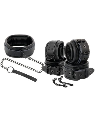 DARKNESS - BLACK LEATHER HANDCUFFS AND COLLAR