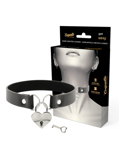 COQUETTE CHIC DESIRE - VEGAN LEATHER NECKLACE WITH HEART ACCESSORY WITH KEY