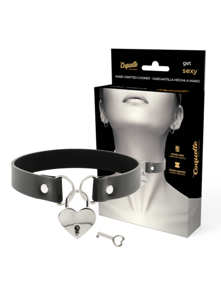 COQUETTE CHIC DESIRE - VEGAN LEATHER NECKLACE WITH HEART ACCESSORY WITH KEY