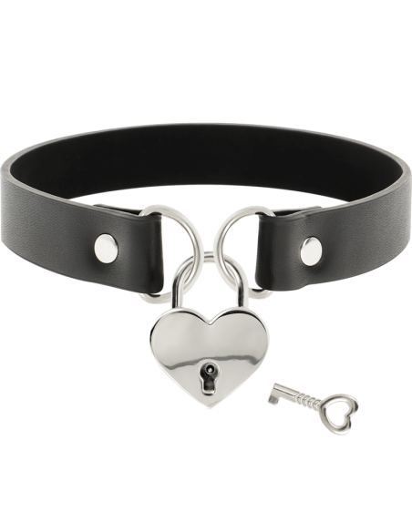 COQUETTE CHIC DESIRE - VEGAN LEATHER NECKLACE WITH HEART ACCESSORY WITH KEY