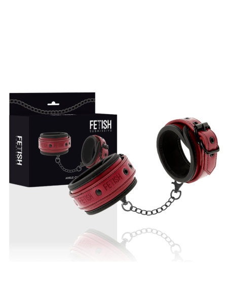 FETISH SUBMISSIVE DARK ROOM - VEGAN LEATHER ANKLE HANDCUFFS WITH NEOPRENE LINING
