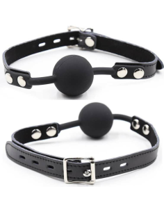 OHMAMA FETISH - SILICONE BALL GAG WITH LEATHER BELT (PADLOCK INCLUDED)