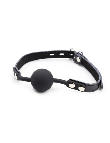 OHMAMA FETISH - SILICONE BALL GAG WITH LEATHER BELT (PADLOCK INCLUDED)