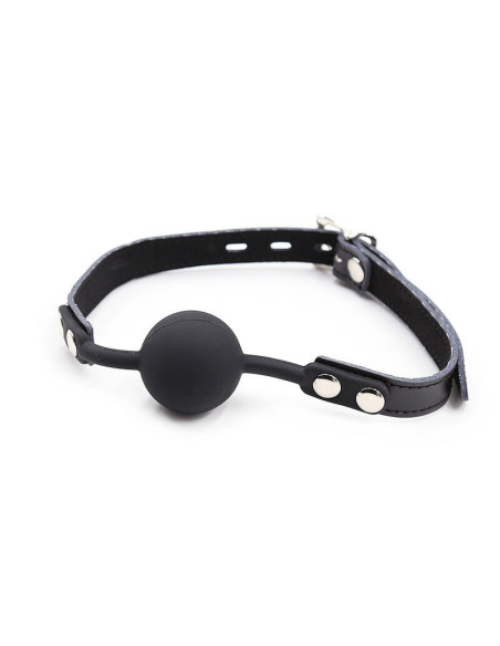 OHMAMA FETISH - SILICONE BALL GAG WITH LEATHER BELT (PADLOCK INCLUDED)