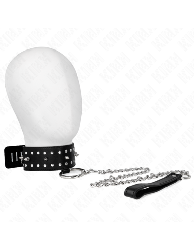 KINK - NECKLACE WITH LEASH 65 CM WITH SILVER STUDS MODEL 1 ADJUSTABLE 36-43 CM X 5 CM