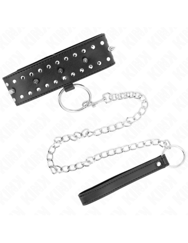 KINK - NECKLACE WITH LEASH 65 CM WITH SILVER STUDS MODEL 1 ADJUSTABLE 36-43 CM X 5 CM