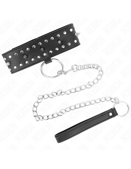 KINK - NECKLACE WITH LEASH 65 CM WITH SILVER STUDS MODEL 1 ADJUSTABLE 36-43 CM X 5 CM