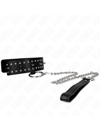 KINK - NECKLACE WITH LEASH 65 CM WITH SILVER STUDS MODEL 1 ADJUSTABLE 36-43 CM X 5 CM