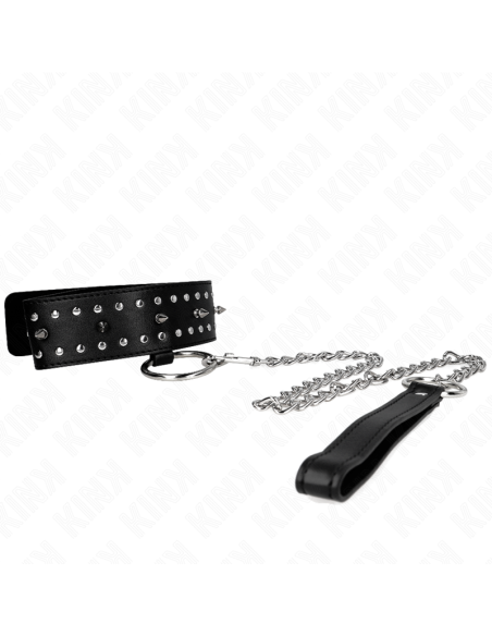 KINK - NECKLACE WITH LEASH 65 CM WITH SILVER STUDS MODEL 1 ADJUSTABLE 36-43 CM X 5 CM