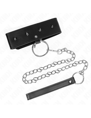 KINK - NECKLACE 65 CM WITH LEASH WITH SILVER STUDS MODEL 2 ADJUSTABLE 36-43 CM X 5 CM