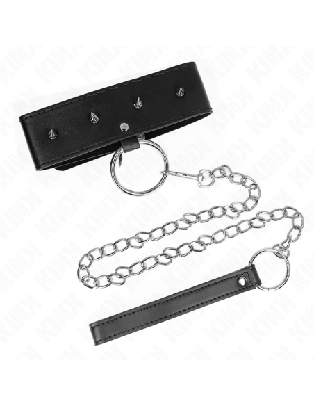 KINK - NECKLACE 65 CM WITH LEASH WITH SILVER STUDS MODEL 2 ADJUSTABLE 36-43 CM X 5 CM