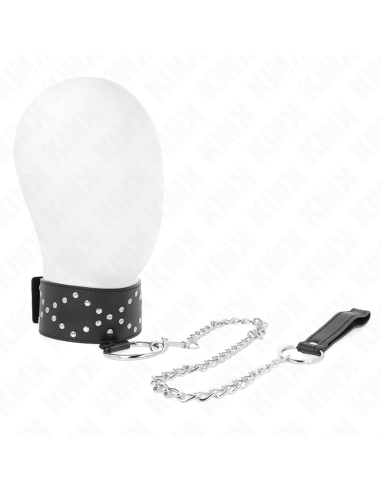 KINK - NECKLACE 65 CM WITH LEASH WITH SILVER STUDS MODEL 3 ADJUSTABLE 36-43 CM X 5 CM