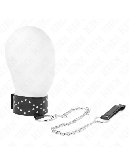 KINK - NECKLACE 65 CM WITH LEASH WITH SILVER STUDS MODEL 3 ADJUSTABLE 36-43 CM X 5 CM