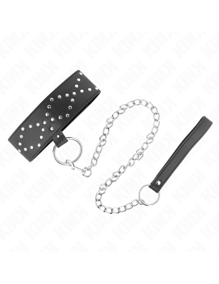 KINK - NECKLACE 65 CM WITH LEASH WITH SILVER STUDS MODEL 3 ADJUSTABLE 36-43 CM X 5 CM
