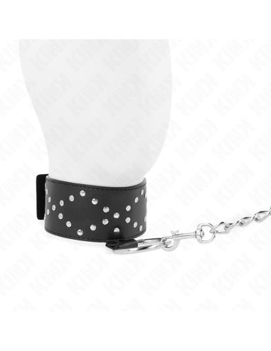 KINK - NECKLACE 65 CM WITH LEASH WITH SILVER STUDS MODEL 3 ADJUSTABLE 36-43 CM X 5 CM