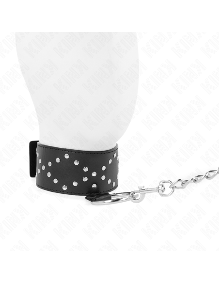 KINK - NECKLACE 65 CM WITH LEASH WITH SILVER STUDS MODEL 3 ADJUSTABLE 36-43 CM X 5 CM