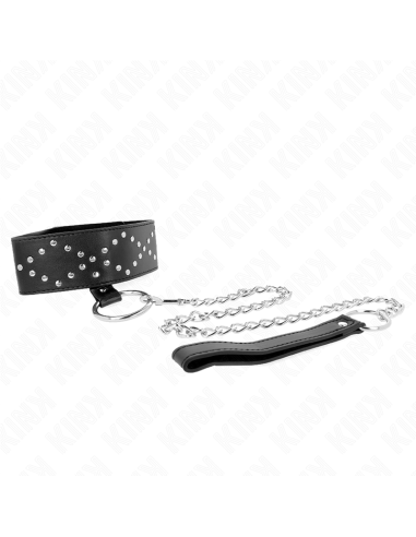 KINK - NECKLACE 65 CM WITH LEASH WITH SILVER STUDS MODEL 3 ADJUSTABLE 36-43 CM X 5 CM