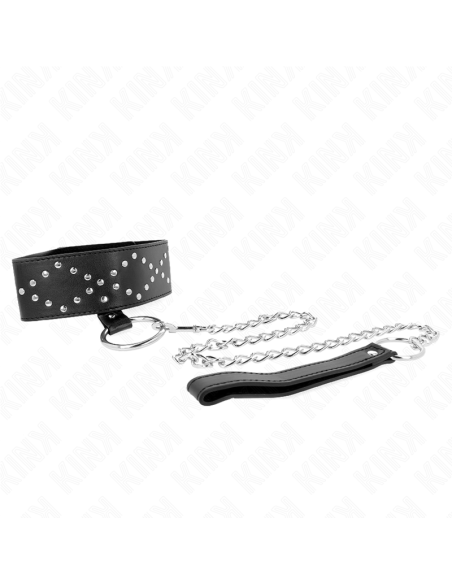KINK - NECKLACE 65 CM WITH LEASH WITH SILVER STUDS MODEL 3 ADJUSTABLE 36-43 CM X 5 CM