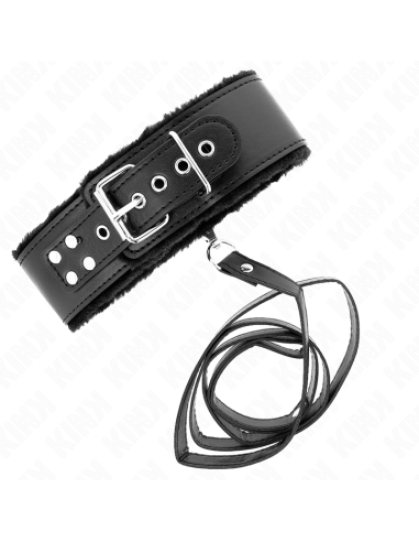 KINK - NECKLACE WITH LEASH 116 CM WITH SILVER STUDS MODEL 4 BLACK ADJUSTABLE 40-48 CM X 6 CM