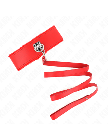 KINK - NECKLACE WITH LEASH 116 CM WITH SILVER STUDS MODEL 4 RED ADJUSTABLE 40-48 CM X 6 CM