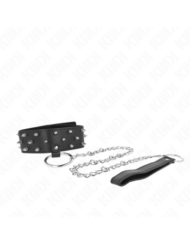 KINK - NECKLACE WITH LEASH 65 CM WITH SILVER STUDS MODEL 5 ADJUSTABLE 36-43 CM X 5 CM