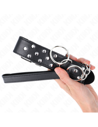 KINK - RING RIVET STRAP NECKLACE WITH BELT 65 CM BLACK ADJUSTABLE 36-50 CM X 3.8 CM