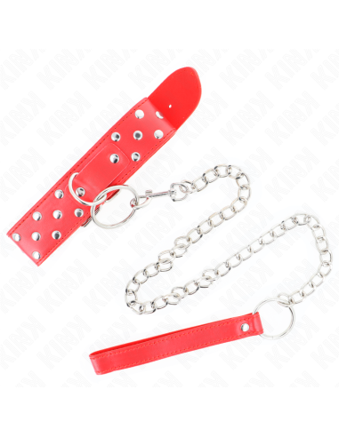 KINK - RING RIVET STRAP NECKLACE WITH BELT 65 CM RED ADJUSTABLE 36-50 CM X 3.8 CM