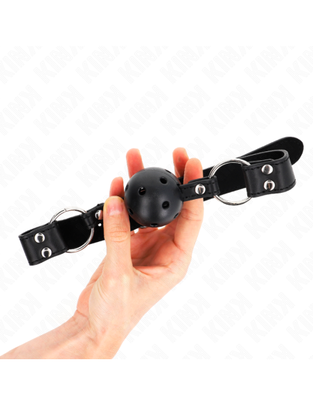 KINK - BREATHABLE BALL 4 CM GAG WITH DOUBLE RIVET MODEL 1 BLACK 62.5 x 2.5 CM ADJUSTABLE 42-58 CM