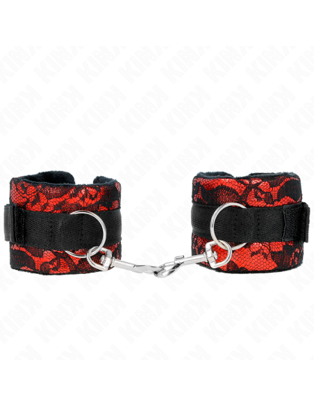 KINK - SHORT VELVET LACE WRIST RESTRAINTS AND NYLON BIND RED - BLACK 23 X 6.5 CM
