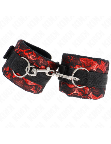 KINK - SHORT VELVET LACE WRIST RESTRAINTS AND NYLON BIND RED - BLACK 23 X 6.5 CM