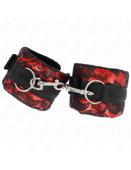 KINK - SHORT VELVET LACE WRIST RESTRAINTS AND NYLON BIND RED - BLACK 23 X 6.5 CM