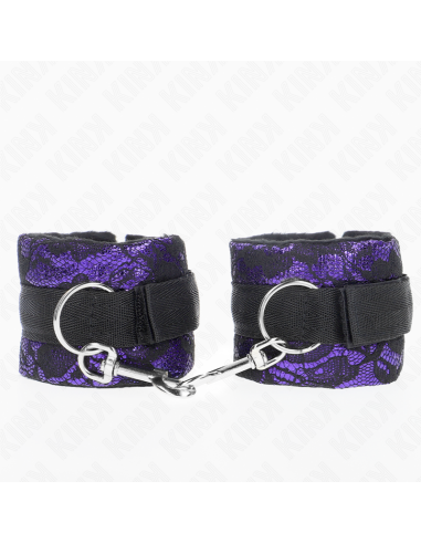 KINK - SHORT VELVET LACE WRIST RESTRAINTS AND NYLON BIND PURPLE - BLACK 23 X 6.5 CM