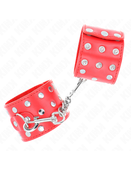 KINK - WRIST RESTRAINTS WITH SNAP FASTEN FULL OF RIVETS RED ADJUSTABLE 19-24 CM X 5.5 CM