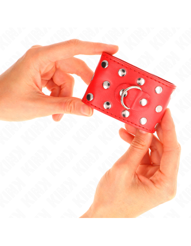 KINK - WRIST RESTRAINTS WITH SNAP FASTEN FULL OF RIVETS RED ADJUSTABLE 19-24 CM X 5.5 CM