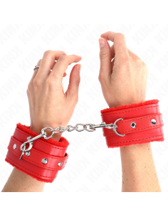 KINK - PREMIUM FUR LINED WRIST RESTRAINTS RED WITH RED BELT ADJUSTABLE 17-29 CM X 6 CM