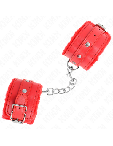 KINK - PREMIUM FUR LINED WRIST RESTRAINTS RED WITH RED BELT ADJUSTABLE 17-29 CM X 6 CM