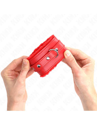 KINK - PREMIUM FUR LINED WRIST RESTRAINTS RED WITH RED BELT ADJUSTABLE 17-29 CM X 6 CM