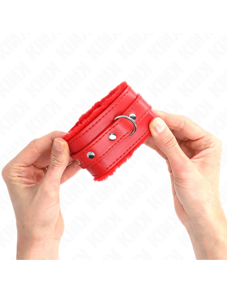 KINK - PREMIUM FUR LINED WRIST RESTRAINTS RED WITH RED BELT ADJUSTABLE 17-29 CM X 6 CM