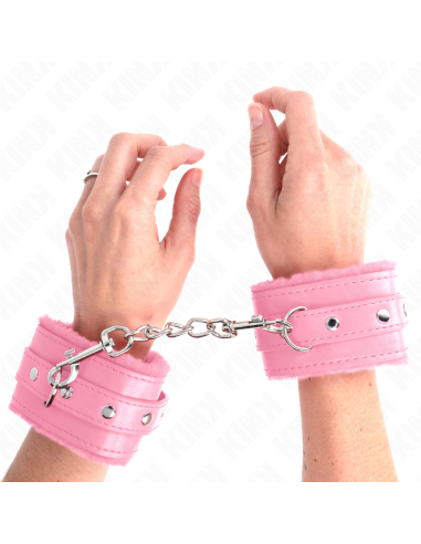 KINK - PREMIUM FUR LINED WRIST RESTRAINTS PINK WITH PINK BELT ADJUSTABLE 17-29 CM X 6 CM