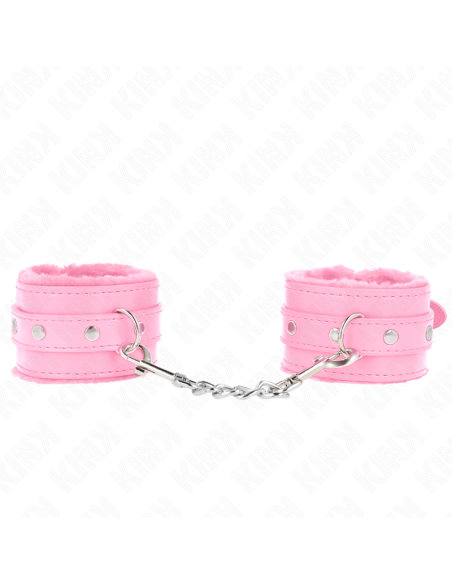 KINK - PREMIUM FUR LINED WRIST RESTRAINTS PINK WITH PINK BELT ADJUSTABLE 17-29 CM X 6 CM