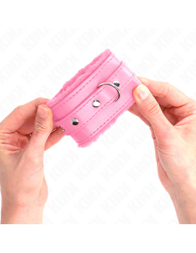 KINK - PREMIUM FUR LINED WRIST RESTRAINTS PINK WITH PINK BELT ADJUSTABLE 17-29 CM X 6 CM