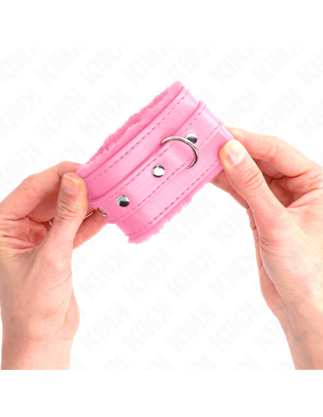 KINK - PREMIUM FUR LINED WRIST RESTRAINTS PINK WITH PINK BELT ADJUSTABLE 17-29 CM X 6 CM